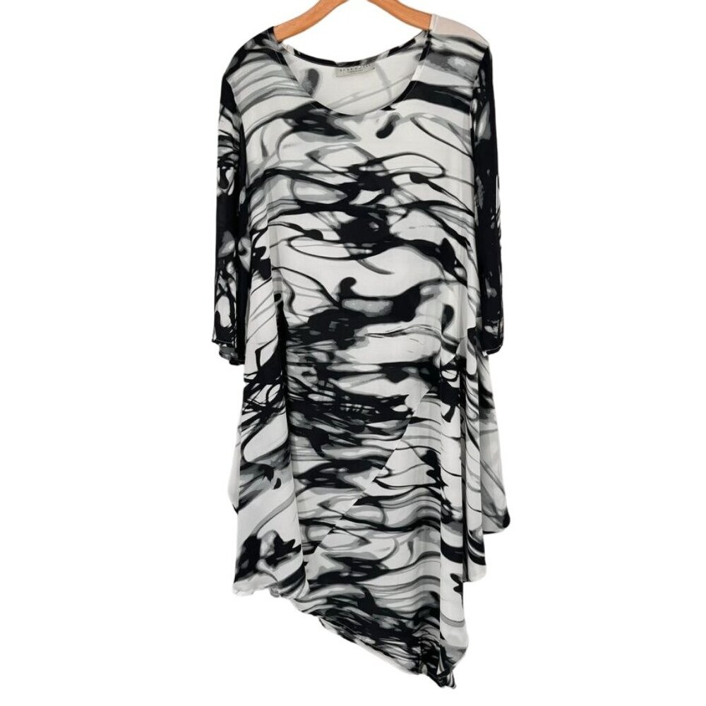 Bryn Walker Naida BlackWhite Asymmetrical Hem Lagenlook  Tunic dress size medium